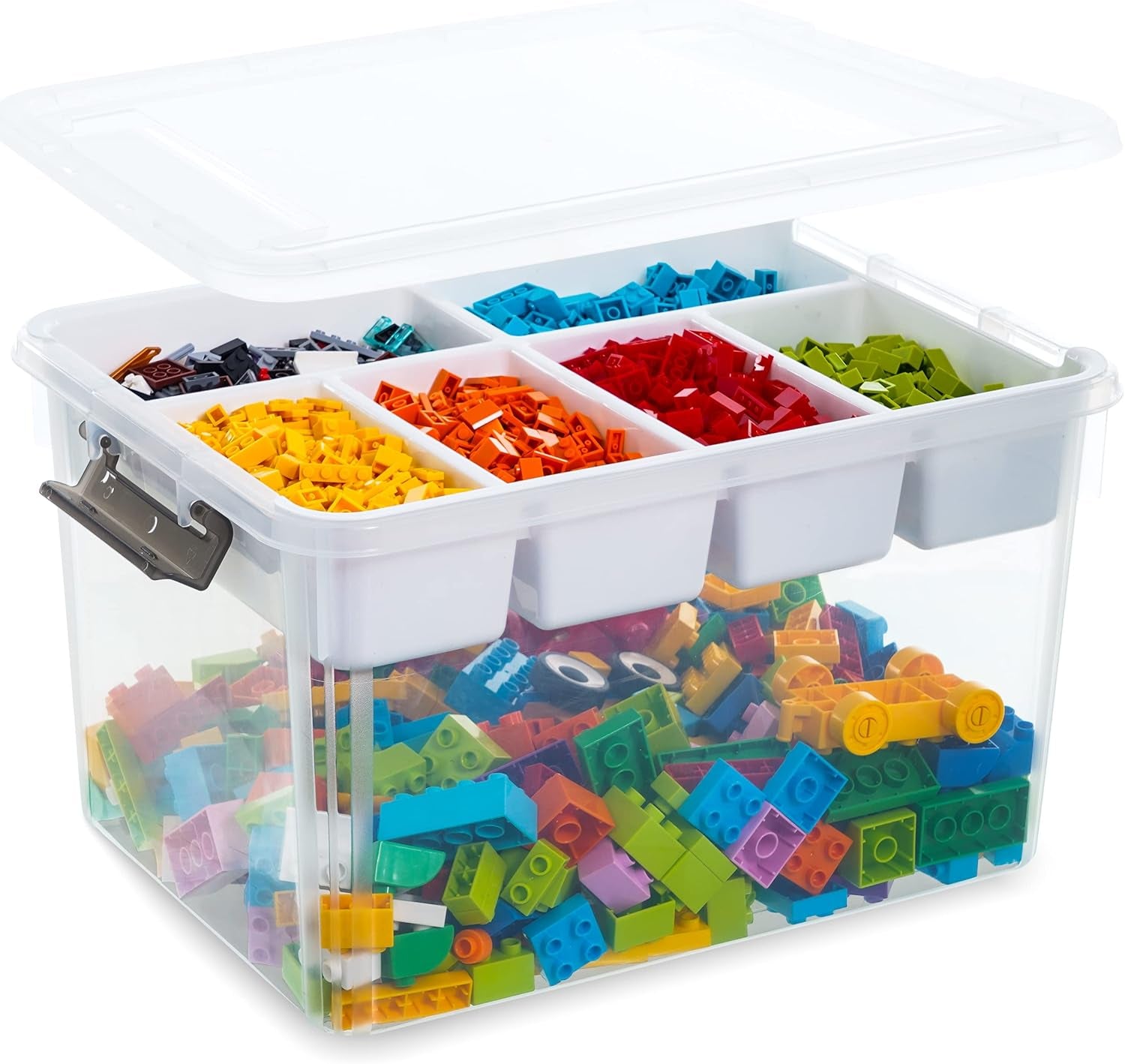 17 QT Plastic Storage Box with Removable Tray Craft Organizers and Storage Clear Storage Container for Organizing Bead, Tool, Sewing, Playdoh