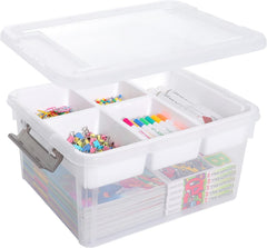 17 QT Plastic Storage Box with Removable Tray Craft Organizers and Storage Clear Storage Container for Organizing Bead, Tool, Sewing, Playdoh