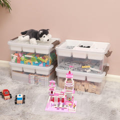 17 QT Plastic Storage Box with Removable Tray Craft Organizers and Storage Clear Storage Container for Organizing Bead, Tool, Sewing, Playdoh