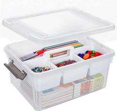 17 QT Plastic Storage Box with Removable Tray Craft Organizers and Storage Clear Storage Container for Organizing Bead, Tool, Sewing, Playdoh