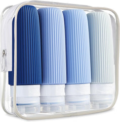Travel Bottles for Toiletries, Tsa Approved 3Oz Portable Travel Bottles, BPA Free Leak Proof Squeezable Silicone Travel Size Containers, Travel Accessories with Clear Toiletry Bag (4 Pack)
