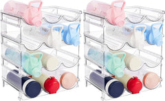 Clear Water Bottle Organizer, 4 Pack Water Bottle Storage Rack Plastic, Stackable Water Bottle Holder, Cup Organizer for Kitchen Cabinet, Countertop, Fridge, Hold 12 Bottles