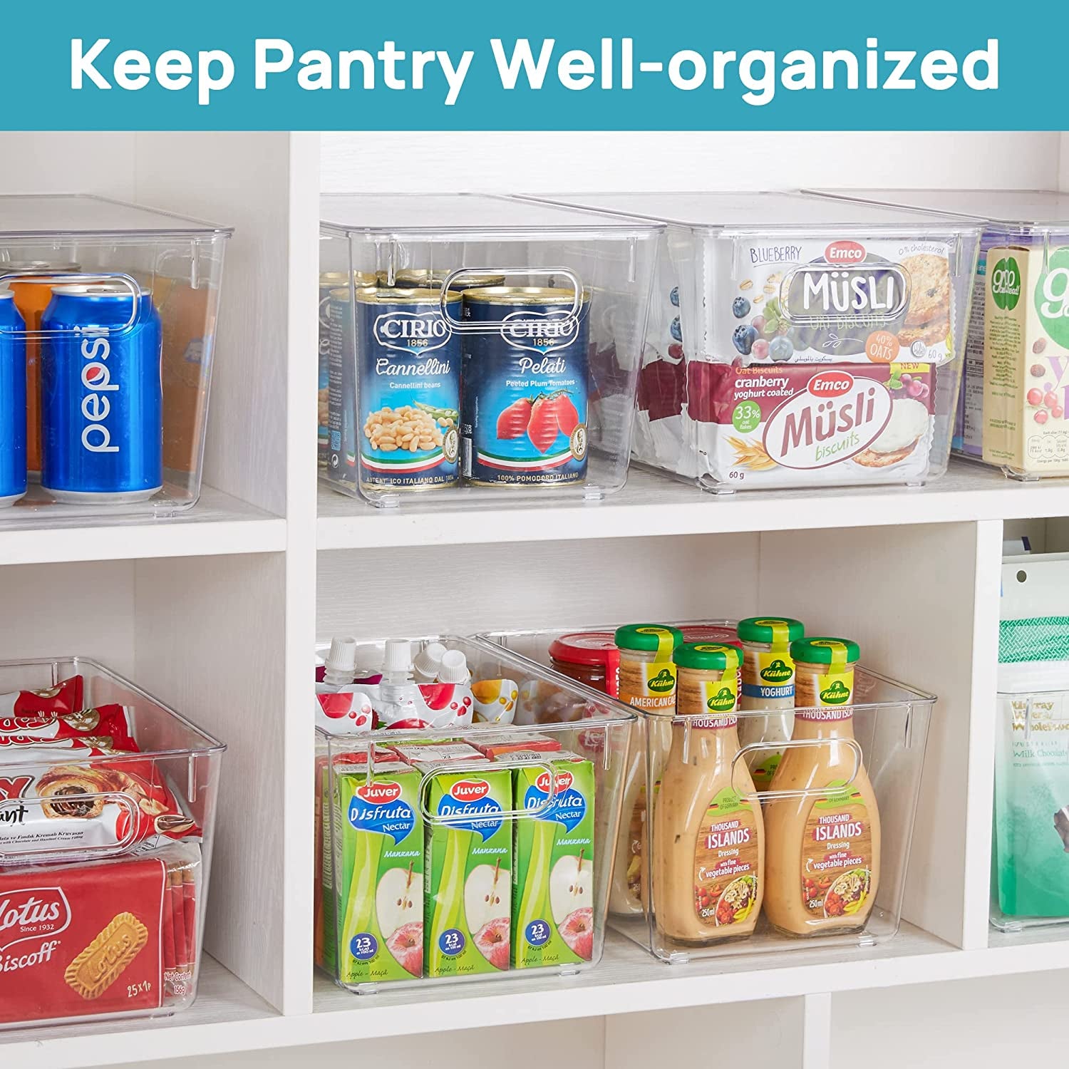 6 Pack Clear Stackable Storage Bins with Lids, Large Plastic Containers with Handle for Pantry Organization and Storage,Perfect for Kitchen, Fridge, Cabinet, Bathroom Organizer
