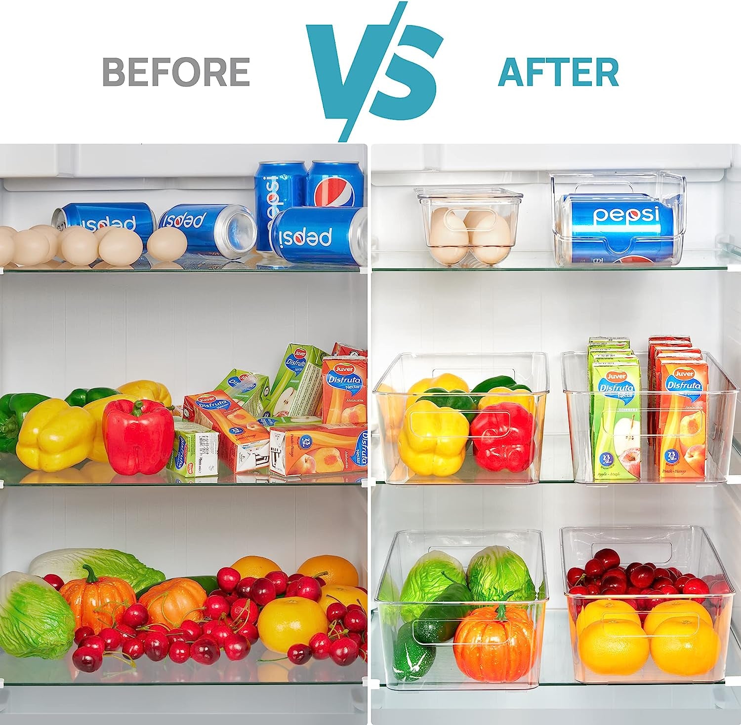 Set of 8 Fridge Organizer, Refrigerator Organizer Bins with Handles, Freezer Organizer Clear Organizing Bins, Bpa-Free Fridge Storage Containers for Fridge, Freezer, Cabinet, Kitchen, Pantry