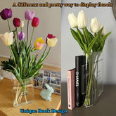 Book Vase for Flowers, Acrylic Clear Book Flower Vase, a Book about Flowers Vase, Unique Home/Bedroom/Office Accent Flowers Vase Decor(Clear - B)