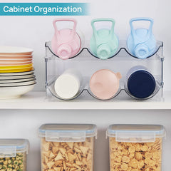 Clear Water Bottle Organizer, 4 Pack Water Bottle Storage Rack Plastic, Stackable Water Bottle Holder, Cup Organizer for Kitchen Cabinet, Countertop, Fridge, Hold 12 Bottles