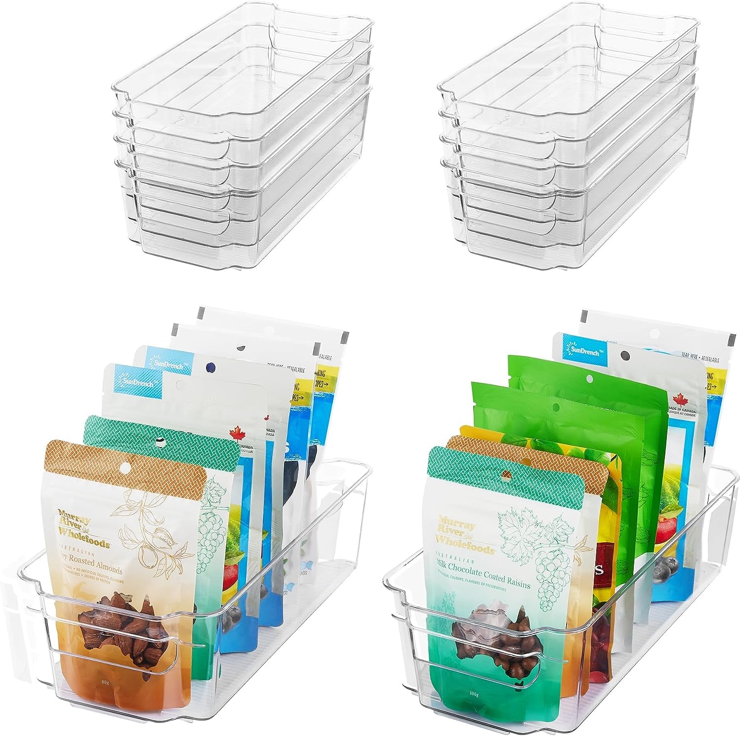 Refrigerator Organizer Bins - 8Pcs Clear Plastic Bins for Fridge, Freezer, Kitchen Cabinet, Pantry Organization, BPA Free Fridge Organizer, 12.5" Long, Clear