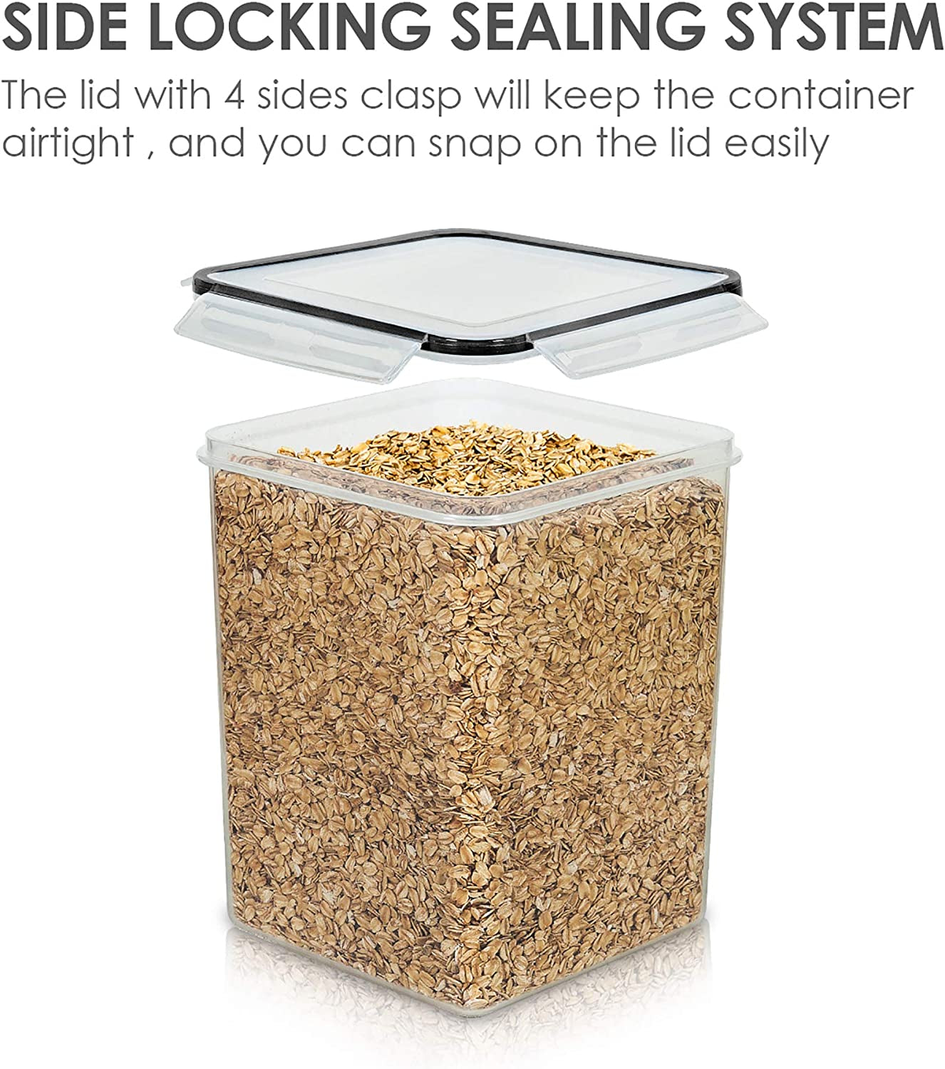 Large Food Storage Containers 5.2L / 176Oz, 4 Pieces BPA Free Plastic Airtight Food Storage Canisters for Flour, Sugar, Baking Supplies, with 4 Measuring Cups and 24 Labels, Black