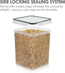 Large Food Storage Containers 5.2L / 176Oz, 4 Pieces BPA Free Plastic Airtight Food Storage Canisters for Flour, Sugar, Baking Supplies, with 4 Measuring Cups and 24 Labels, Black