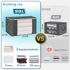 90L Large Storage Bags, 6 Pack Clothes Storage Bins Foldable Closet Organizers Storage Containers with Durable Handle & Zipper for Clothing, Blanket, Comforters, Bed Sheets, Pillows and Toys (Gray)