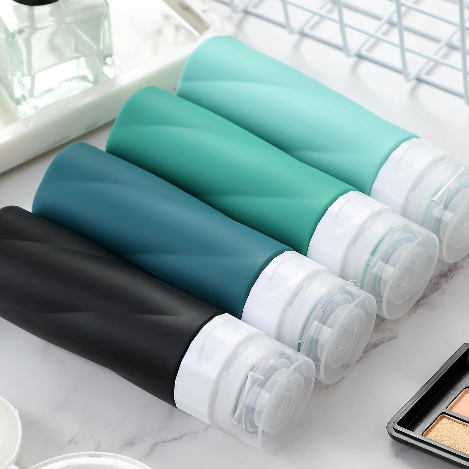 Travel Bottles for Toiletries, 3Oz Tsa Approved Travel Size Containers BPA Free Leak Proof Travel Tubes Refillable Liquid Travel Accessories with Clear Toiletry Bag (4 Pack)