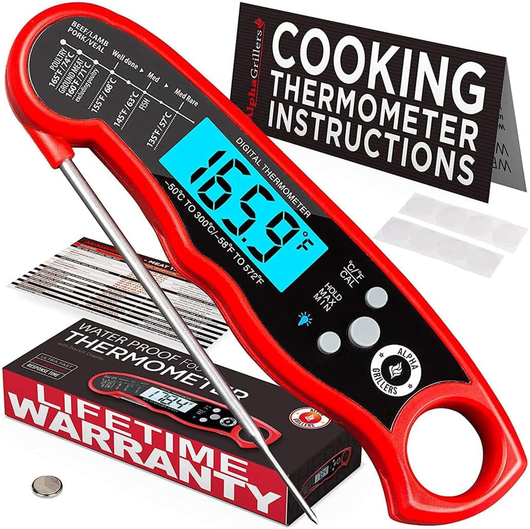 Instant Read Meat Thermometer for Grill and Cooking. Best Waterproof Ultra Fast Thermometer with Backlight & Calibration. Digital Food Probe for Kitchen, Outdoor Grilling and BBQ!