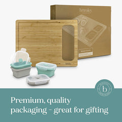 Bamboo Wood Cutting Board - Wooden Cutting Board with Containers and Lids for Food Storage - over Edge Hanging Cutting Boards for Kitchen with Anti-Slip Feet - Home and Kitchen Gadgets