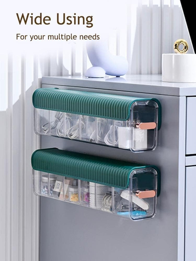 Socks Underwear Wall Mount Drawer Organizer, Switchable 6 Cell Drawer Acrylic Organizers Self-Adhesive anti Dust Storage Boxes for Clothes Socks Lingerie Underwear Ties (Ivory White)