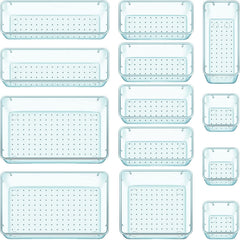 16 PCS Drawer Organizer Set, 5 Varied Size Bathroom and Kitchen Drawer Cabinet Organizer Trays, Clear Storage Bins for Makeup, Jewelry, Utensils and Gadgets