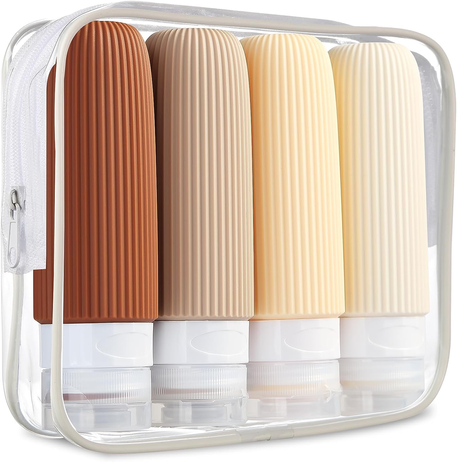 Travel Bottles for Toiletries, Tsa Approved 3Oz Portable Travel Bottles, BPA Free Leak Proof Squeezable Silicone Travel Size Containers, Travel Accessories with Clear Toiletry Bag (4 Pack)