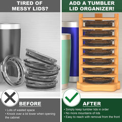 Tumbler Lid Organizer, Bamboo Cup Lid Organizer for Cabinet, Water Bottle Lid Organizer, Vertical Lid Storage Organization for Kitchen Countertop/Cupboard