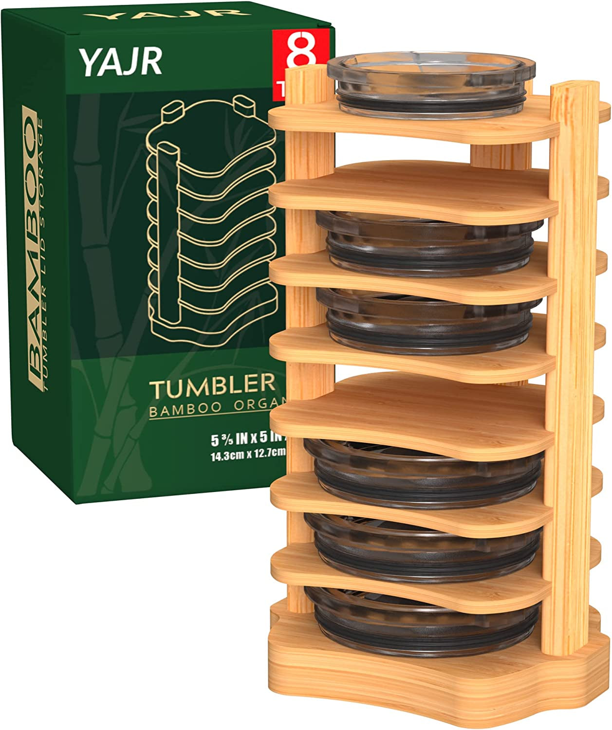 Tumbler Lid Organizer, Bamboo Cup Lid Organizer for Cabinet, Water Bottle Lid Organizer, Vertical Lid Storage Organization for Kitchen Countertop/Cupboard