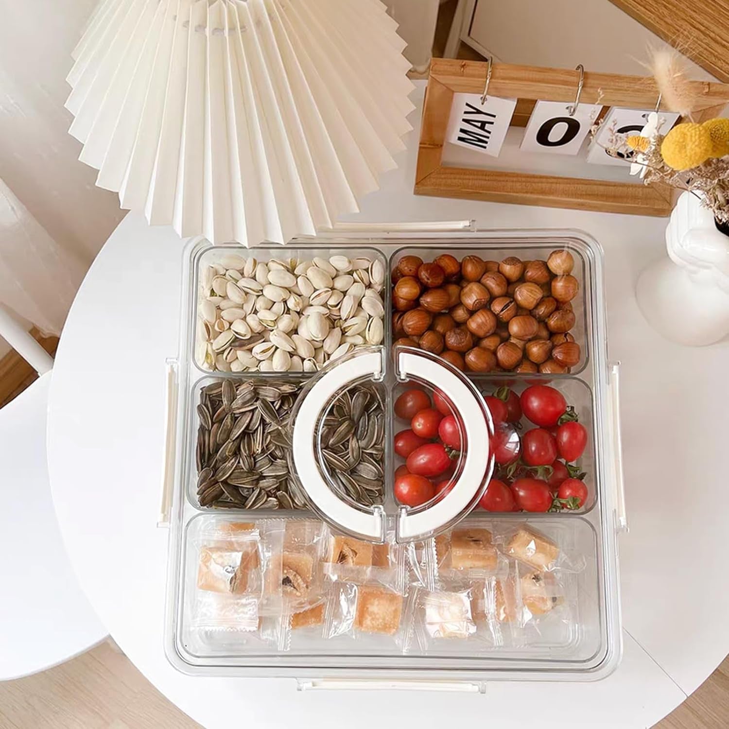 2Pack Serving Trays for Party Divided Veggie Tray with Lid Sealed Sectioned Fruit Snack Serving Platter Vegetable Storage with 4 Compartments Snackle Box Charcuterie Container Fridge Organizer