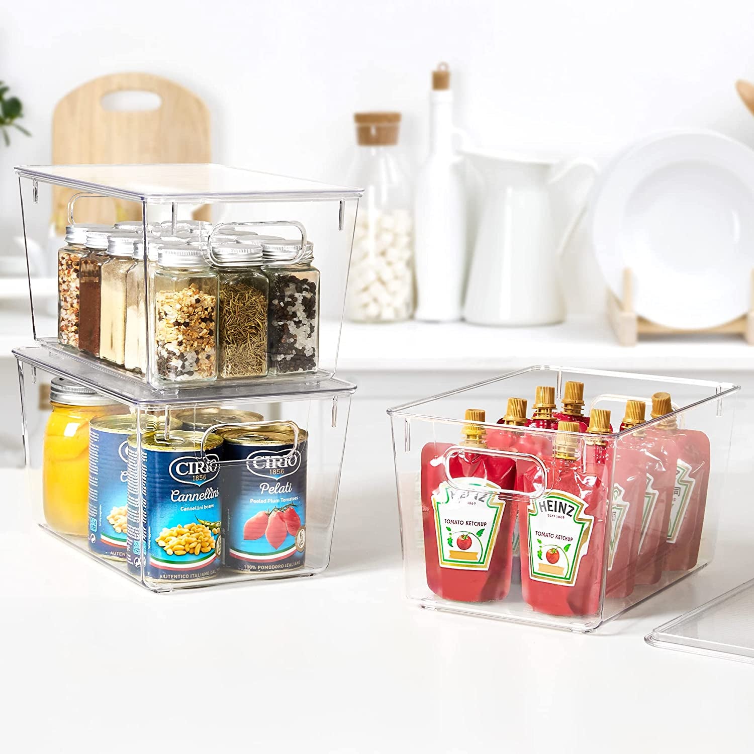 6 Pack Clear Stackable Storage Bins with Lids, Large Plastic Containers with Handle for Pantry Organization and Storage,Perfect for Kitchen, Fridge, Cabinet, Bathroom Organizer