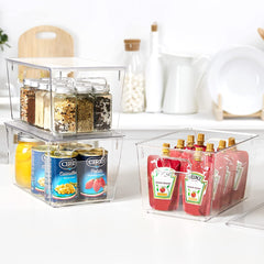 6 Pack Clear Stackable Storage Bins with Lids, Large Plastic Containers with Handle for Pantry Organization and Storage,Perfect for Kitchen, Fridge, Cabinet, Bathroom Organizer