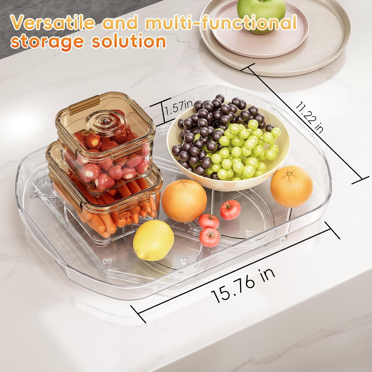 Upgraded Refrigerator Lazy Susan | Rectangular Lazy Susan for Fridge Large Capacity Easy Access | Lazy Susan Revolution for Kitchen Organizers and Pantry Storage -