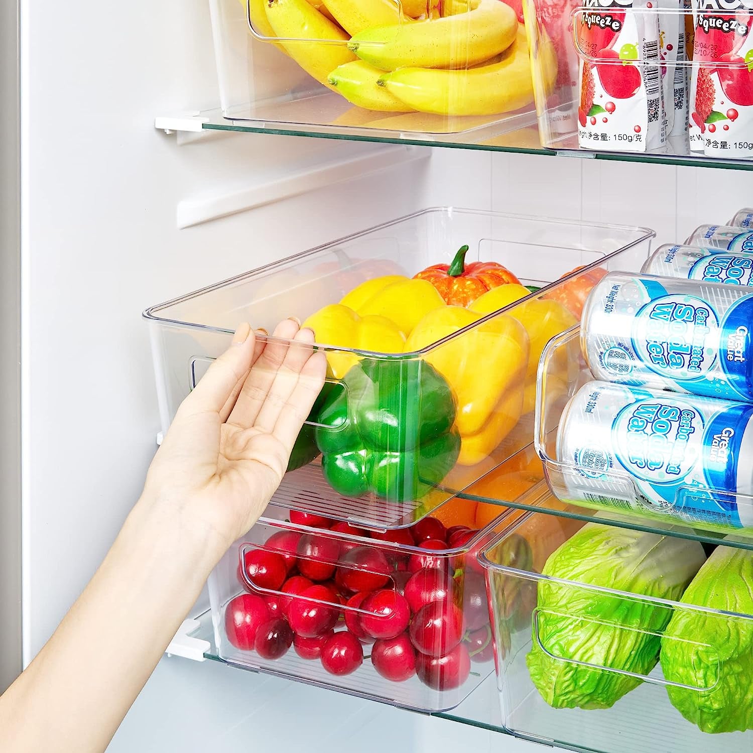 Set of 8 Fridge Organizer, Refrigerator Organizer Bins with Handles, Freezer Organizer Clear Organizing Bins, Bpa-Free Fridge Storage Containers for Fridge, Freezer, Cabinet, Kitchen, Pantry