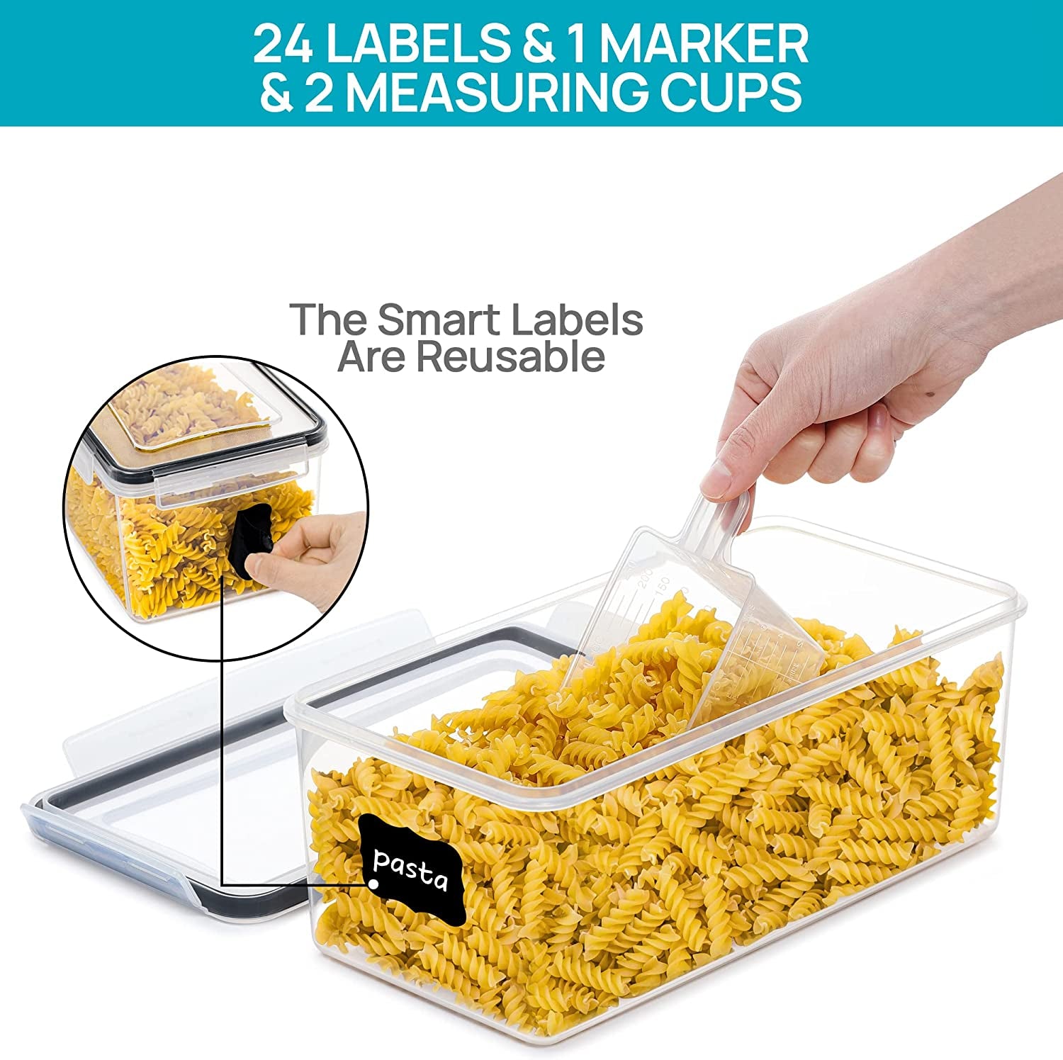 Airtight Food Storage Containers with Lids 4PCS Set 3.2L, Plastic Spaghetti Container for Pasta Organizer, BPA Free Air Tight House Kitchen Pantry Organization and Storage