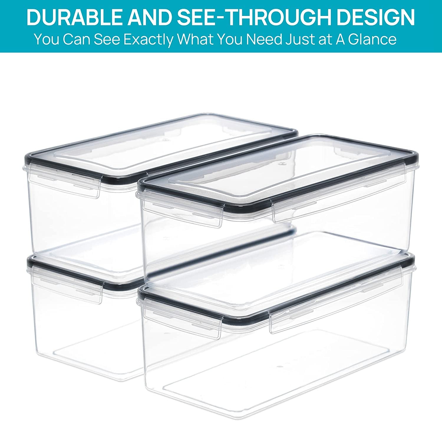 Airtight Food Storage Containers with Lids 4PCS Set 3.2L, Plastic Spaghetti Container for Pasta Organizer, BPA Free Air Tight House Kitchen Pantry Organization and Storage
