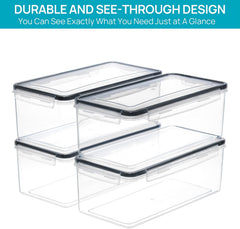 Airtight Food Storage Containers with Lids 4PCS Set 3.2L, Plastic Spaghetti Container for Pasta Organizer, BPA Free Air Tight House Kitchen Pantry Organization and Storage