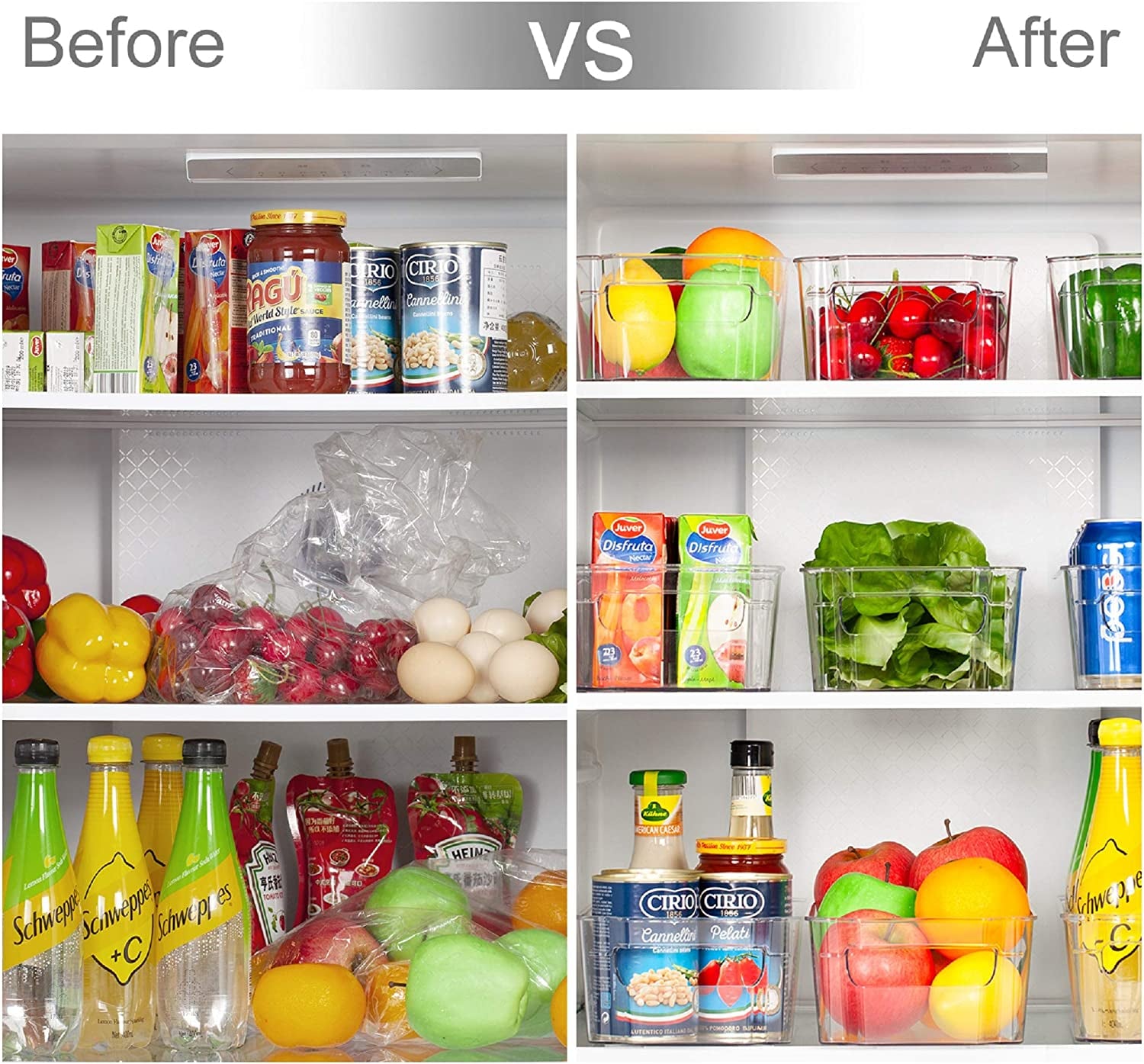 Refrigerator Organizer Bins - 8Pcs Clear Plastic Bins for Fridge, Freezer, Kitchen Cabinet, Pantry Organization, BPA Free Fridge Organizer, 12.5" Long, Clear