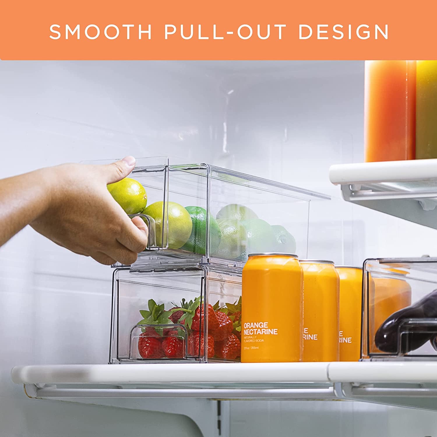 Fridge Drawers - Clear Stackable Pull Out Refrigerator Organizer Bins - Food Storage Containers for Kitchen, Refrigerator, Freezer, Vanity & Fridge Organization and Storage (2 Pack | Small)