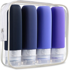 Travel Bottles for Toiletries, Tsa Approved 3Oz Portable Travel Bottles, BPA Free Leak Proof Squeezable Silicone Travel Size Containers, Travel Accessories with Clear Toiletry Bag (4 Pack)