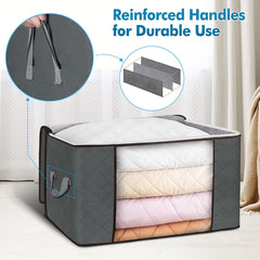 90L Large Storage Bags, 6 Pack Clothes Storage Bins Foldable Closet Organizers Storage Containers with Durable Handle & Zipper for Clothing, Blanket, Comforters, Bed Sheets, Pillows and Toys (Gray)