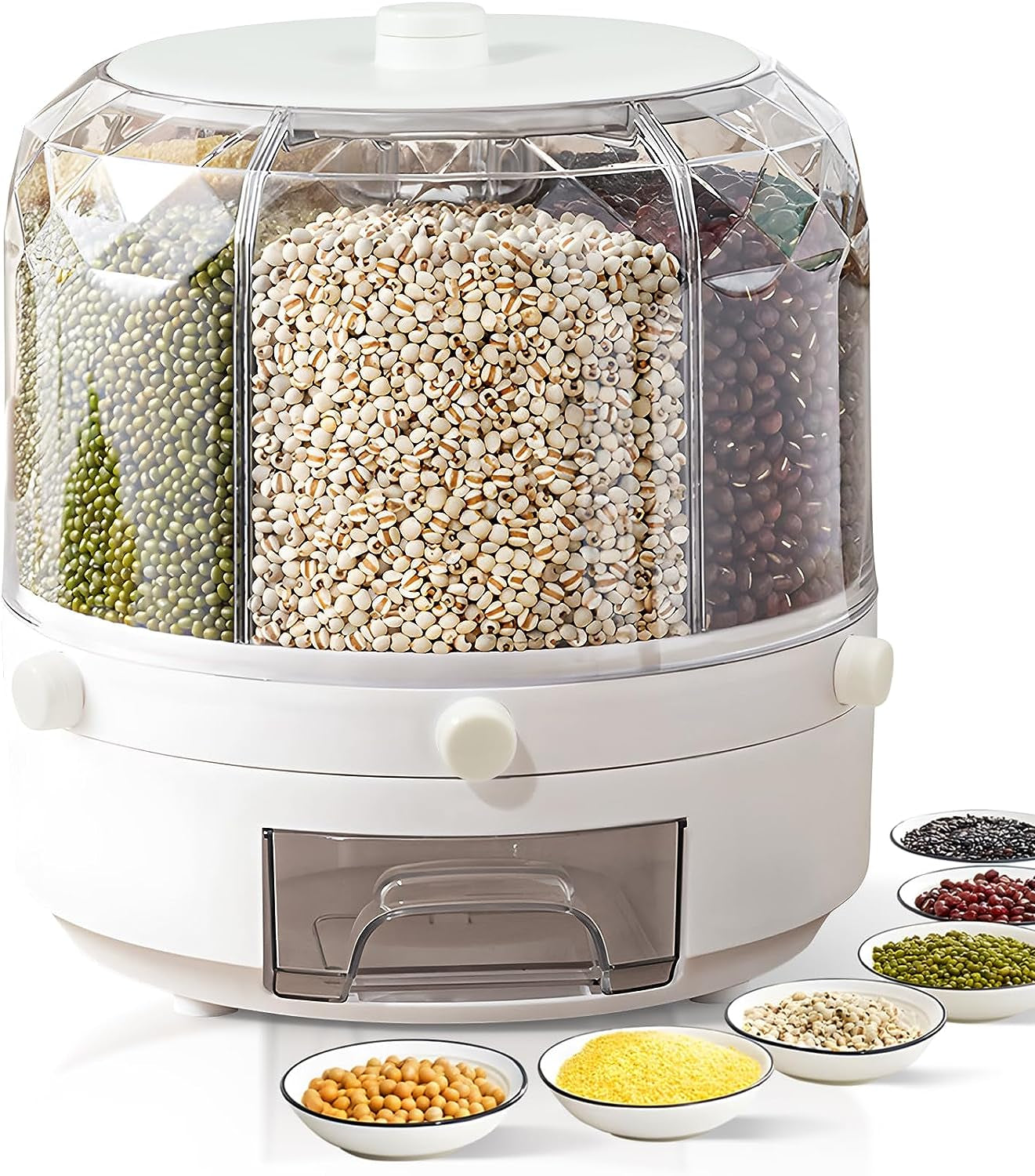 Grain Dispenser, Grain and Rise Storage Container Kitchen, 360° Rotating Rice and Grain Dispenser, Cereal Dispenser, Rotating Dry Food Dispenser for Lentils, Small Beans, Barley, Millets