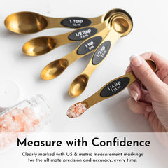 Magnetic Measuring Spoons Set - Stainless Steel Measuring Spoons - Magnetic Measuring Spoon Set, Gold Measuring Spoons Magnetic, Cute Measuring Spoons for Cooking & Baking - Metal Measuring Spoons