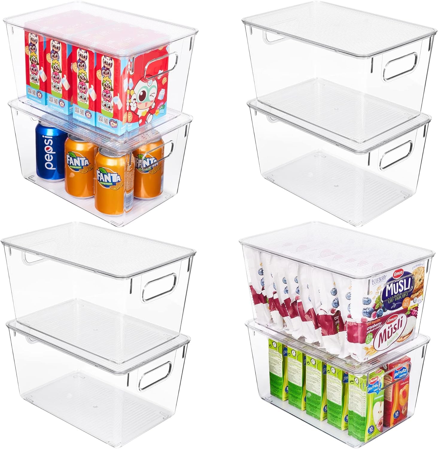 6 Pack Clear Stackable Storage Bins with Lids, Large Plastic Containers with Handle for Pantry Organization and Storage,Perfect for Kitchen, Fridge, Cabinet, Bathroom Organizer
