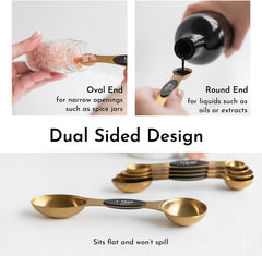 Magnetic Measuring Spoons Set - Stainless Steel Measuring Spoons - Magnetic Measuring Spoon Set, Gold Measuring Spoons Magnetic, Cute Measuring Spoons for Cooking & Baking - Metal Measuring Spoons