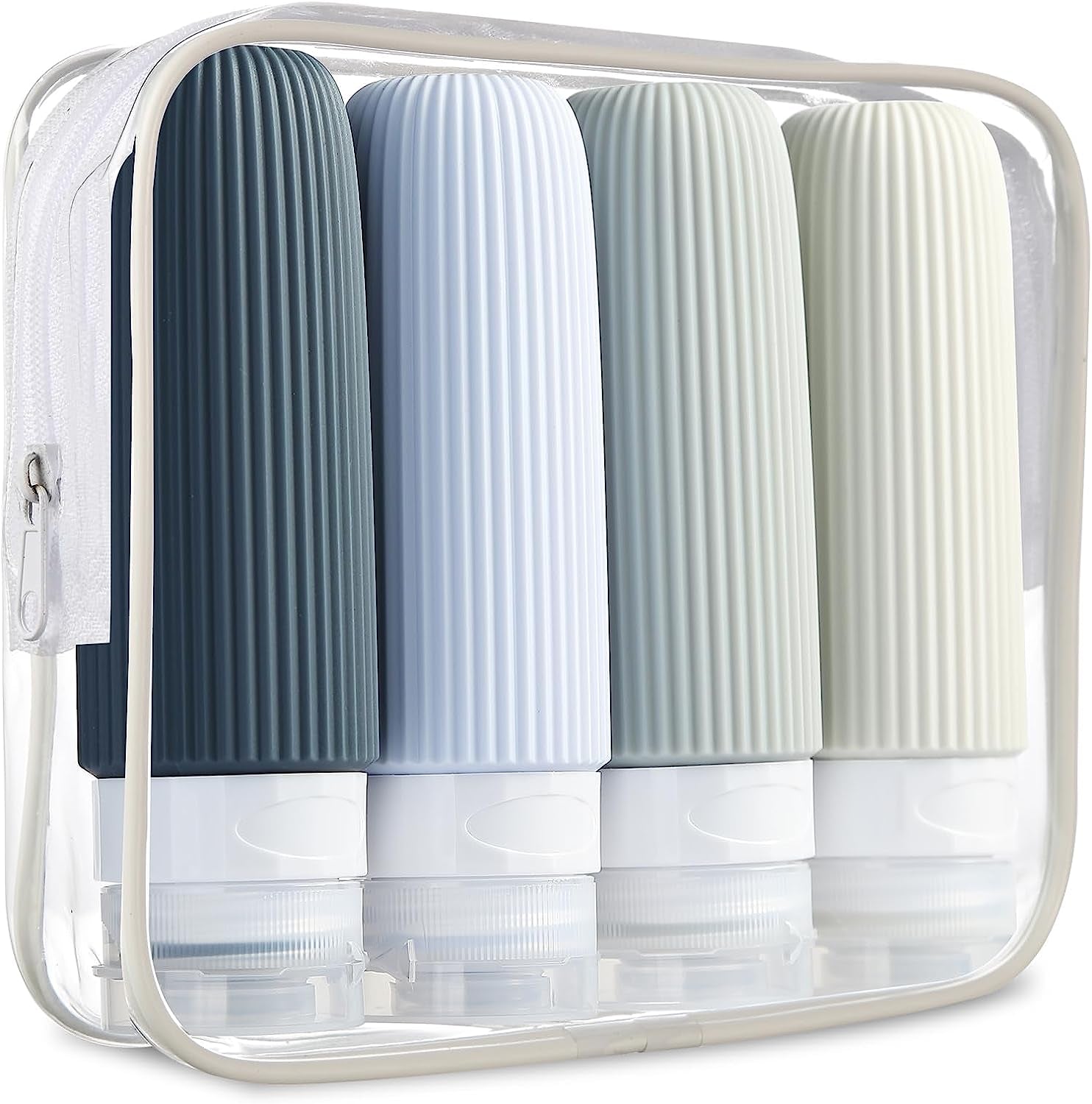 Travel Bottles for Toiletries, Tsa Approved 3Oz Portable Travel Bottles, BPA Free Leak Proof Squeezable Silicone Travel Size Containers, Travel Accessories with Clear Toiletry Bag (4 Pack)