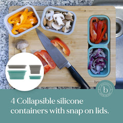 Bamboo Wood Cutting Board - Wooden Cutting Board with Containers and Lids for Food Storage - over Edge Hanging Cutting Boards for Kitchen with Anti-Slip Feet - Home and Kitchen Gadgets