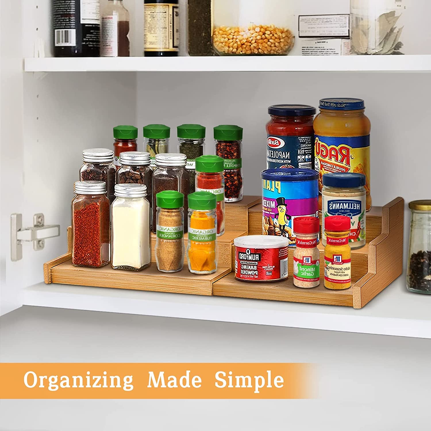 Spice Rack Organizer, 3 Tier Expandable Bamboo Spice Rack Organizer, Great for Kitchen Cabinet, Cupboard, Pantry and More-Bamboo