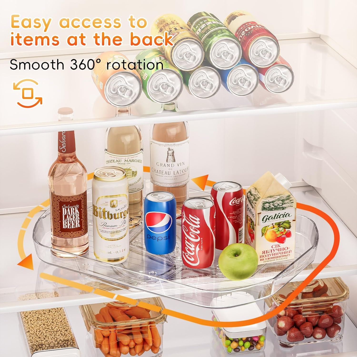 Upgraded Refrigerator Lazy Susan | Rectangular Lazy Susan for Fridge Large Capacity Easy Access | Lazy Susan Revolution for Kitchen Organizers and Pantry Storage -