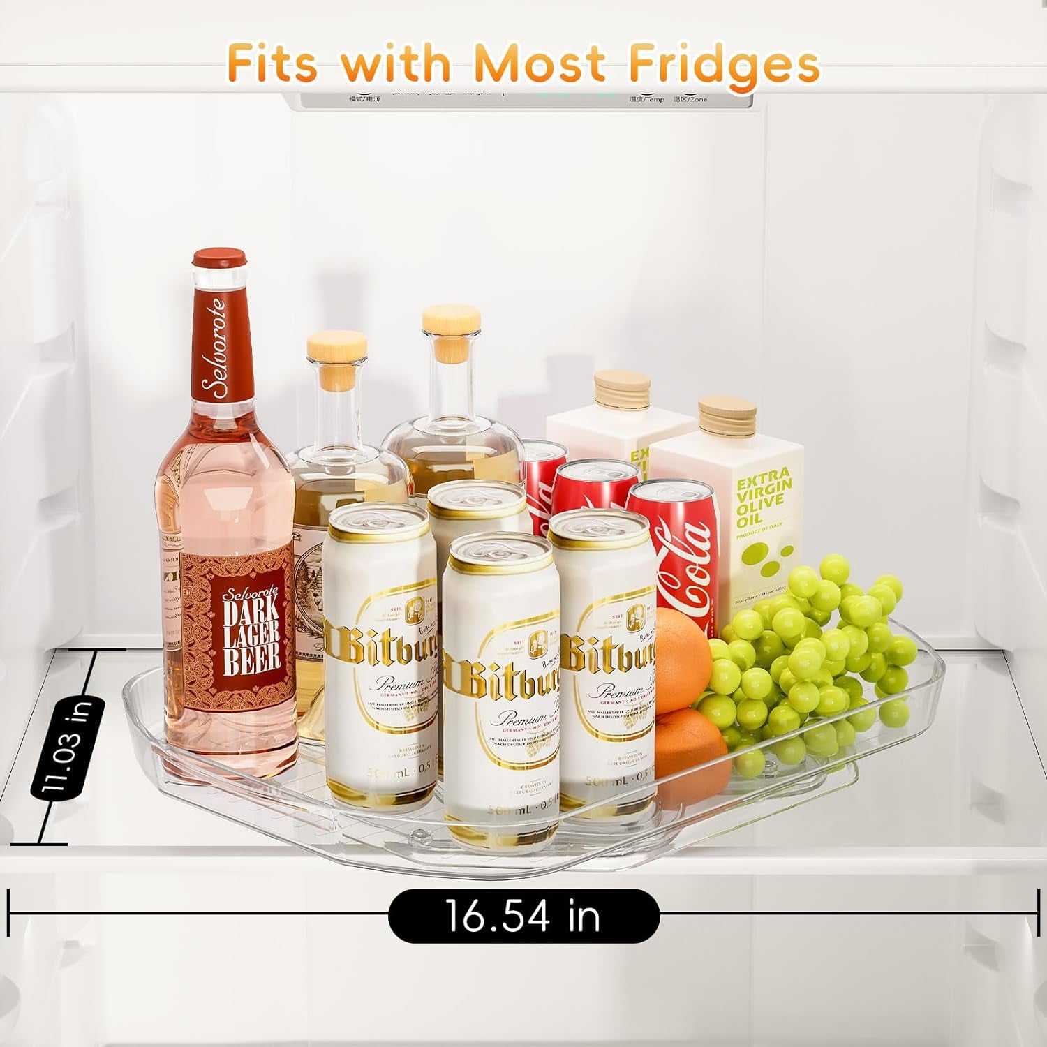 Upgraded Refrigerator Lazy Susan | Rectangular Lazy Susan for Fridge Large Capacity Easy Access | Lazy Susan Revolution for Kitchen Organizers and Pantry Storage -