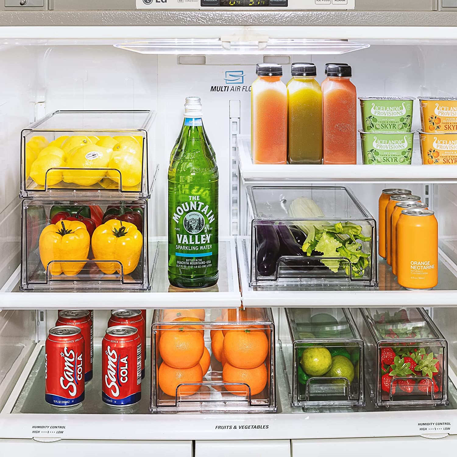 Fridge Drawers - Clear Stackable Pull Out Refrigerator Organizer Bins - Food Storage Containers for Kitchen, Refrigerator, Freezer, Vanity & Fridge Organization and Storage (2 Pack | Small)