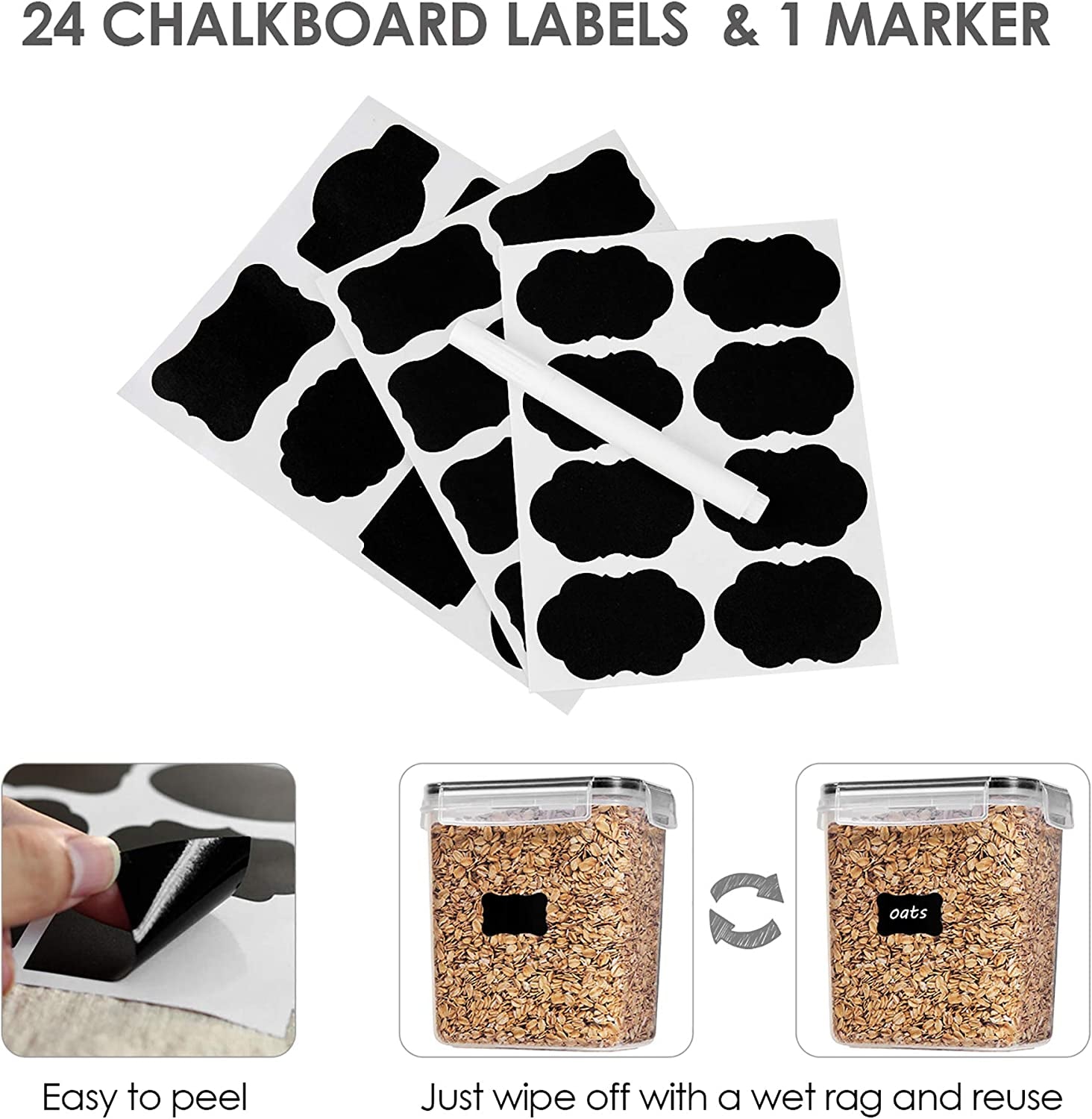 Airtight Food Storage Containers Set with Lids, 15Pcs BPA Free Plastic Dry Food Canisters for Kitchen Pantry Organization and Storage, Dishwasher Safe,Include 24 Labels, Black