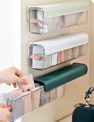 Socks Underwear Wall Mount Drawer Organizer, Switchable 6 Cell Drawer Acrylic Organizers Self-Adhesive anti Dust Storage Boxes for Clothes Socks Lingerie Underwear Ties (Ivory White)