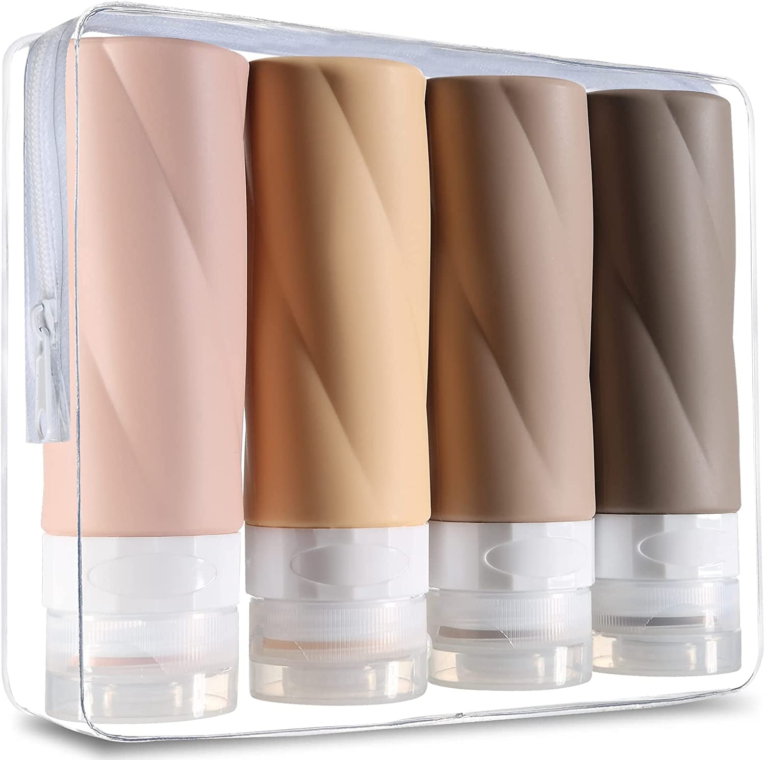 Travel Bottles for Toiletries, 3Oz Tsa Approved Travel Size Containers BPA Free Leak Proof Travel Tubes Refillable Liquid Travel Accessories with Clear Toiletry Bag (4 Pack)