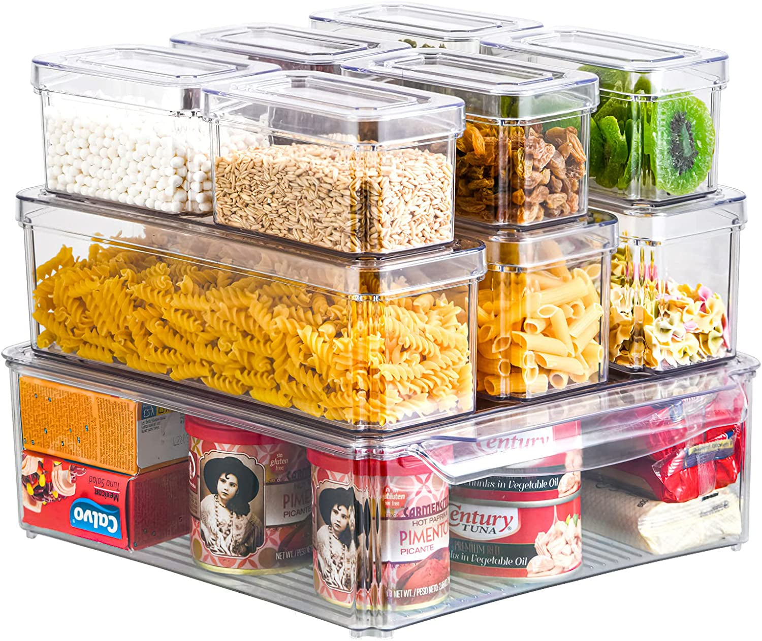 Fridge Organizer - Refrigerator Organizer Bins, 7Pcs Fridge Organizer and Storage Clear, Stackable Fridge Organizer Bins with Lid BPA Free Egg Organizer for Refrigerator