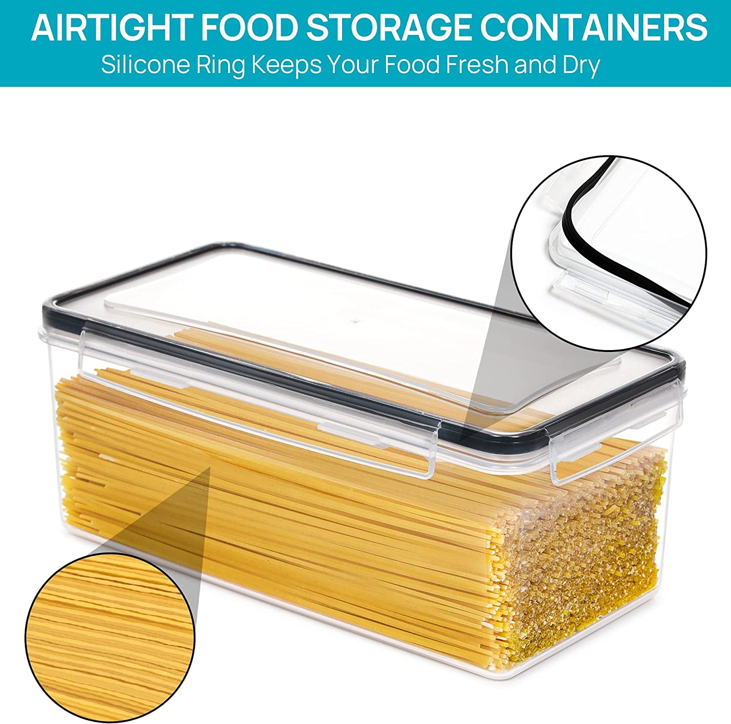Airtight Food Storage Containers with Lids 4PCS Set 3.2L, Plastic Spaghetti Container for Pasta Organizer, BPA Free Air Tight House Kitchen Pantry Organization and Storage