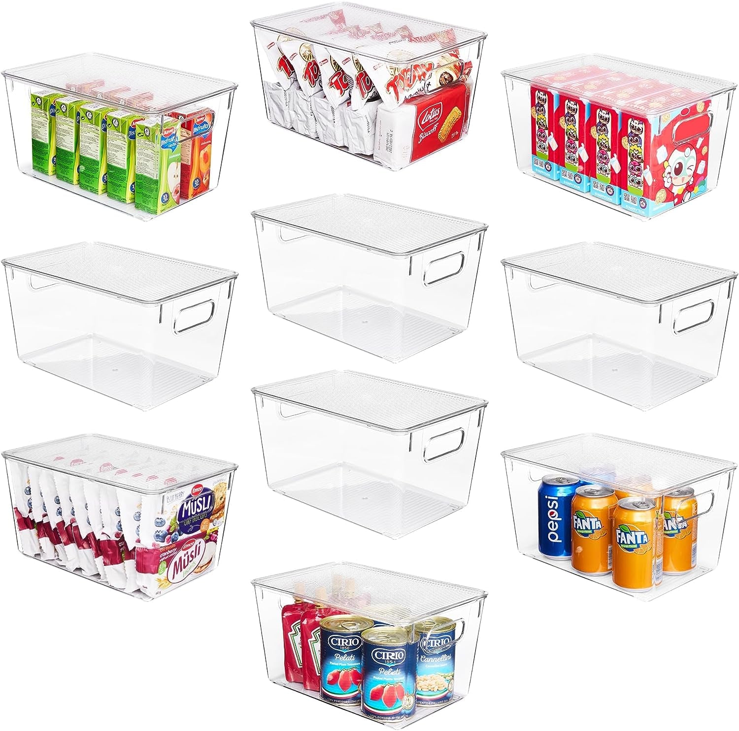 6 Pack Clear Stackable Storage Bins with Lids, Large Plastic Containers with Handle for Pantry Organization and Storage,Perfect for Kitchen, Fridge, Cabinet, Bathroom Organizer
